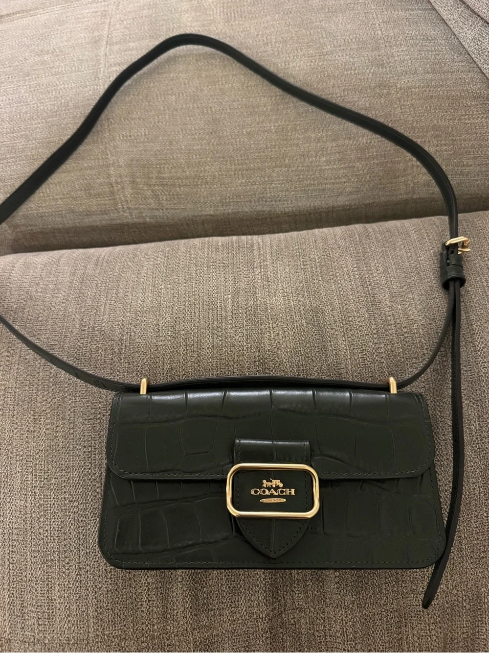 Coach Green Croc-Embossed Leather Crossbody with Gold Hardware